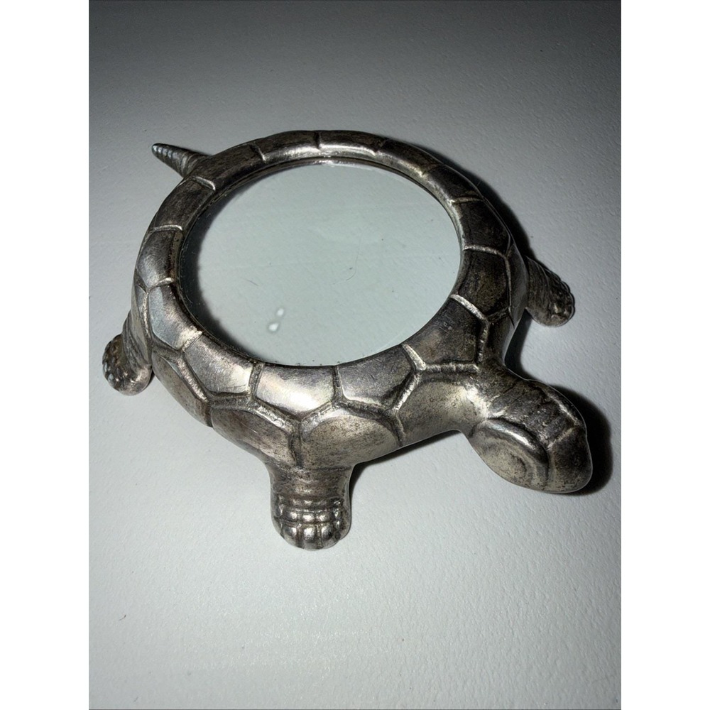 VTG Pewter Turtle Magnifying Glass Lens Paperweight Office Desk Table Decor